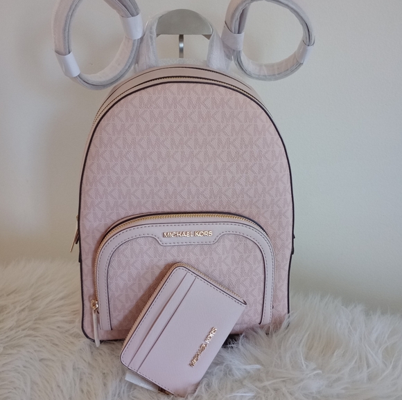 Michael Kors Handbags - NWT Michael Kors Pink Powder Blush Jaycee Backpack With Matching Card Holder SET